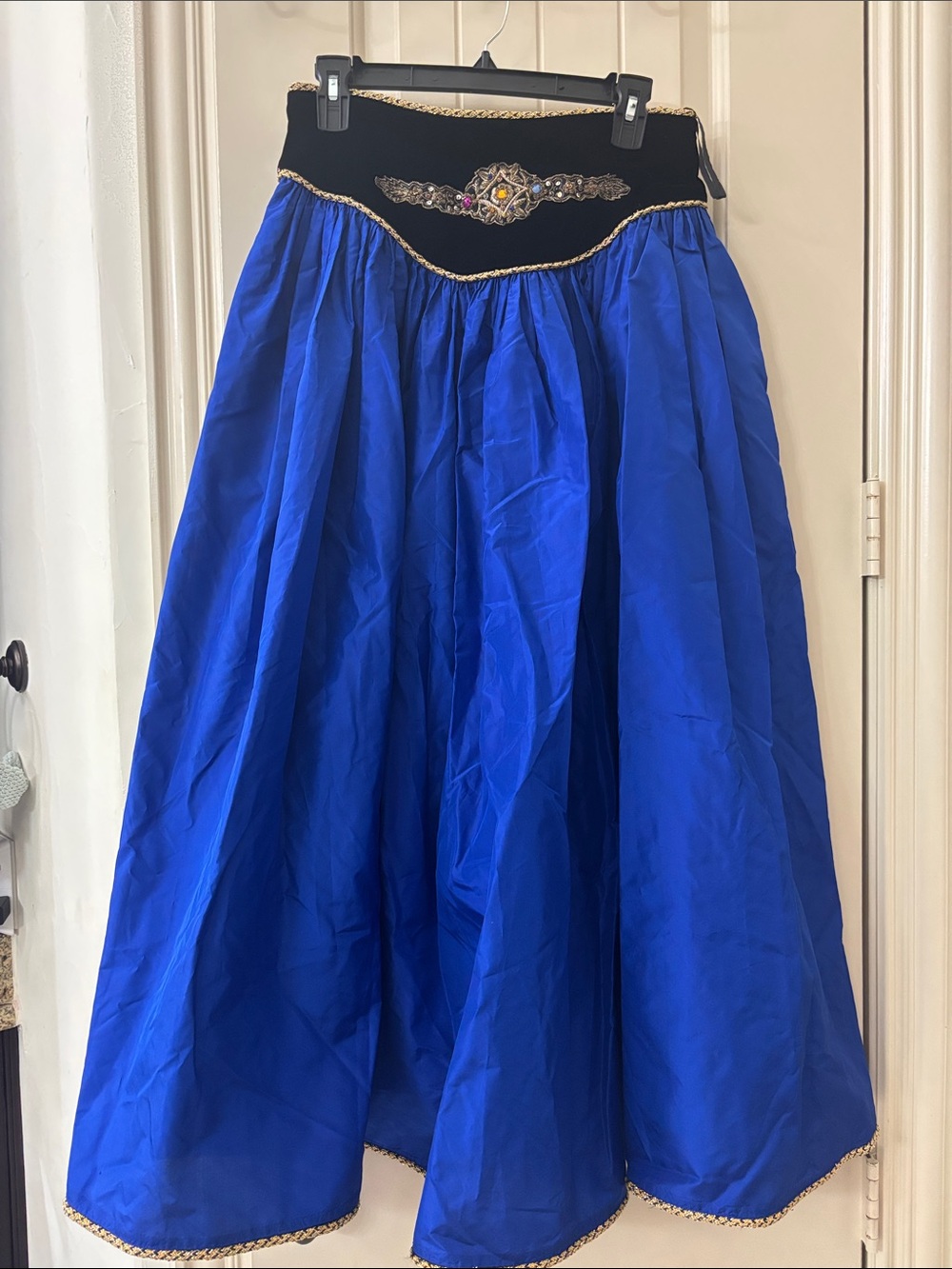 Oscar de la Renta Royal Blue Full Skirt with Black Embellished Waist